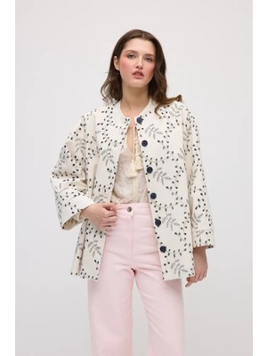 Gusto Nakışlı Koton Kaftan - Ekru