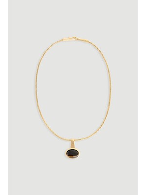 Gusto Doğal Taş Kaplan Gözü Kolye - Gold