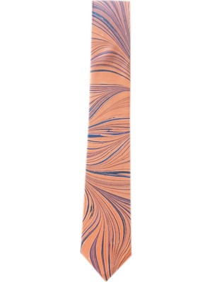 ElifEbru Exclusive Handicrafts Ebru Sanatı El Yapımı Turuncu Mavi Ipek Kravat Ikr 147