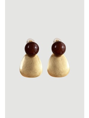 Gusto Gold Mat Boncuk Detaylı Küpe - Gold