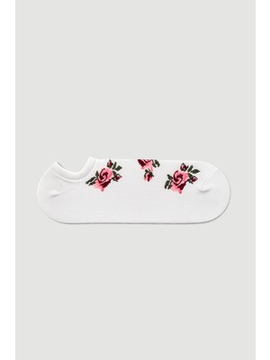 Gusto Çiçek Desenli Görünmez Bambu Çorap - Ekru