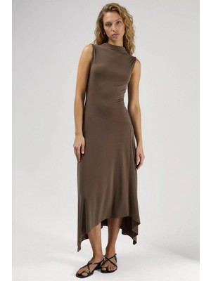 Hiccup Kadın Asimetrik Midi Sandy Elbise Kahve Kahvesi