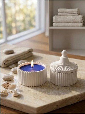 Okyanus Kokulu Taş Kase El Yapımı Bitkisel Bazlı Soya Mumu