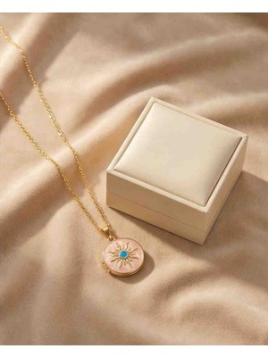 Noshnosh 316L Gold Çelik Paslanmaz Çelik Kapaklı Madalyon Kolye