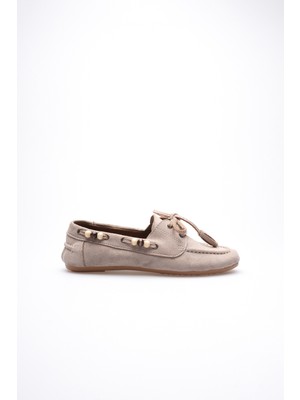 Fresco Scarfs Kadın Vizon Boncuklu Günlük Süet Ayakkabı TR27MS07D
