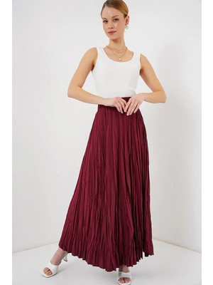 Hiccup Kadın Bdart Dokulu Maxi Etek Bordo Kırmızı