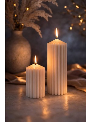 Ikili Uzun Şamdan Bitkisel Bazlı Leylak Kokulu Soya Mum Seti