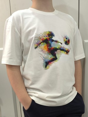 Pidal Giyim Renkli Futbolcu Baskılı Pamuklu Yumuşak Dokulu Kısa Kollu Erkek Çocuk Tişörtü