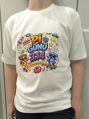 Pidal Giyim Pi Günü Temalı Pi Sayısı Baskılı Pamuklu Yumuşak Dokulu Kısa Kollu Unisex Çocuk Tişörtü