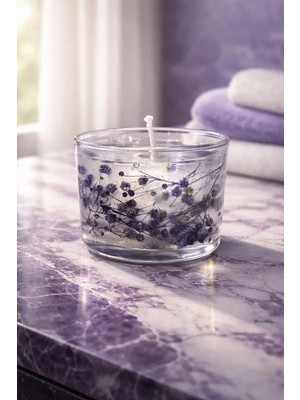 Çiçek Dekorlu Jel Bardak Mum