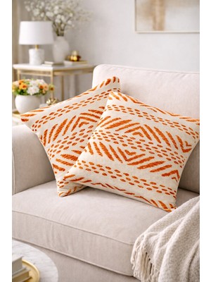 Faralya Life%70 Pamuk %30 Polyester Baskılı Geometrik Desenli 2 Li Kırlent Kılıfı 45X45 cm –  Dekoratif Koltuk Yastık Kılıfı Modern Salon Dekoru