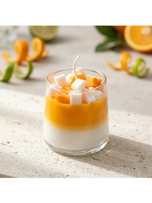 Kalp Süslemeli Limon Kokulu Turuncu Pasta | Bitkisel Bazlı El Yapımı Bardak Soya Mumu