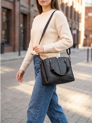 Stevis Leathra Hakiki Deri Siyah Askılı Omuz Çantası El Çantası Omuz Çantası