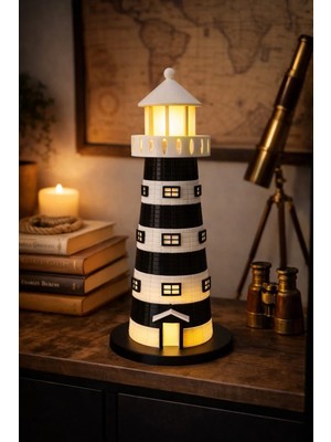 Siyah - Beyaz Dekoratif Deniz Feneri Gece Lambası 23CM