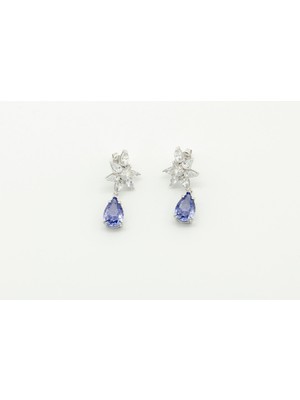 Abyss | 925 Ayar Gümüş Floral Formlu Mavi Damla Taşlı Sallantılı Küpe