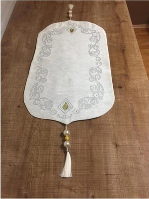 Finezza Elaina Kadife Kristal Taş Baskılı Kumaş Krem Salon Takımı 40 x 80 4 Parça  784