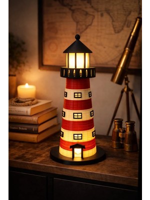 Kırmızı - Siyah Dekoratif Deniz Feneri Gece Lambası 23CM