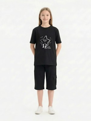 Broco Erkek Çocuk Kombini Alt-Üst Takım Şort   Baskılı T-Shirt Protect Your Head