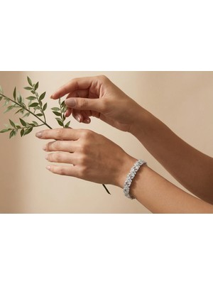 Resonance | 925 Ayar Gümüş Markiz ve Baget Taşlı Hacimli Tasarım Bileklik