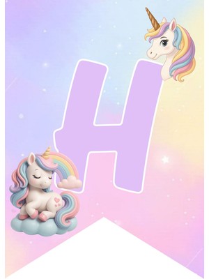 Rosy Blue Unıcorn Happy Bırthday Banner