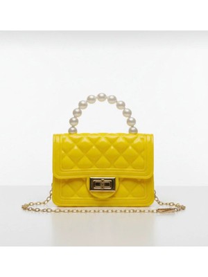 Rugan Sarı Inci Detay Silikon Çapraz El Omuz Çantası Kadın Genç Kız Çocuk Bebek Hediyelik