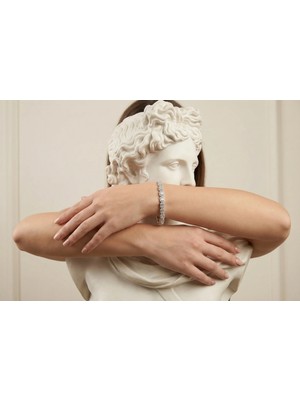 Sequence | 925 Ayar Gümüş Baget ve Halo Taşlı Akışkan Su Yolu Bileklik