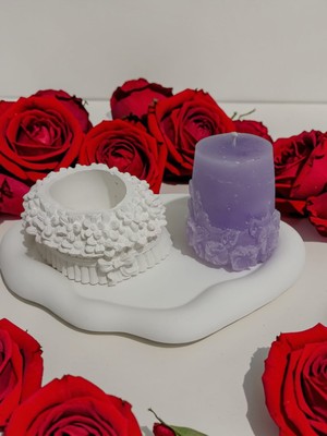 Doğal El Yapımı Dekoratif Mum ve Çiçekli Obje Seti