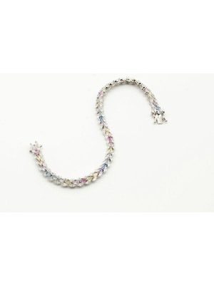 Spectrum | 925 Ayar Gümüş Renkli Baget Taşlı Ritmik Tasarım Bileklik