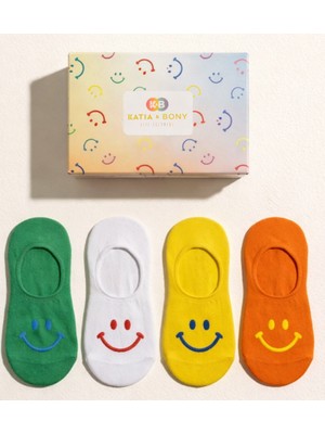 Katia & Bony Çocuk 4'lü Gülen Yüz Baskılı Kutulu Görünmez Çorap