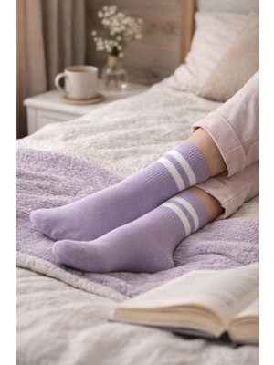 İpeksi Çizgili %100 Pamuk Dikişsiz Kolej Çorap