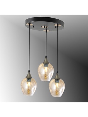 TT606-3Y-SY-ESK Tt Aydınlatma Mat Siyah - Eskitme 3 Lü Basık Camlı Yuvarlak Avize