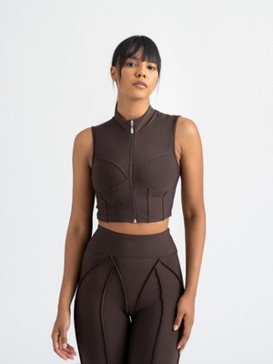 Lismina Kahverengi Dikiş Modelli Sculpt Line Spor Büstiyer ( Sporcu Sütyeni )