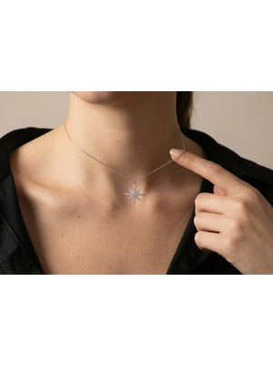 Polarıs | 925 Ayar Gümüş Zirkon Taşlı Kutup Yıldızı Kolye