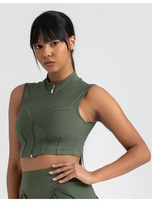 Lismina Haki Yeşil Dikiş Modelli Sculpt Line Spor Büstiyer ( Sporcu Sütyeni )