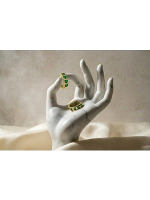 Jade | 925 Ayar Gümüş Yeşil Taşlı Küçük Halka Küpe