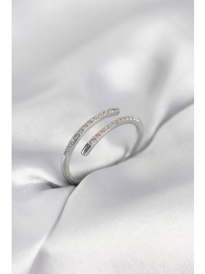 Marsilyan Gümüş Renk Yılan Kuyruk Model Zirkon Taşlı Kadın Yüzük - TJ-BYK4027