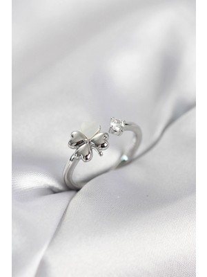 Marsilyan Gümüş Renk Yonca Model Sedefli Kadın Yüzük - TJ-BYK4102