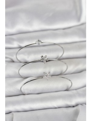 Marsilyan Gümüş Renk Zirkon Taşlı Pirinç 3'lü Kadın Bileklik Kombini - TJ-BB8342