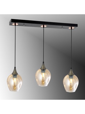 TT606-3S-SY-ESK Tt Aydınlatma Mat Siyah - Eskitme 3 Lü Basık Camlı Sıralı Avize