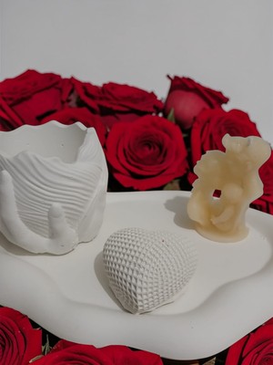 Doğal Minimalist Beton Dekorasyon Seti | El Figürlü Mumluk & Kalp Obje