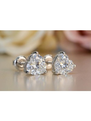 Vow | 925 Ayar Gümüş Kalp Kesim (Heart Cut) Tektaş Çivi Küpe (Stud)
