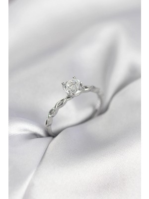 Marsilyan Gümüş Renk Sarmal Zincir Model Tek Taş Model Zirkon Taşlı Kadın Yüzük - TJ-BYK3976