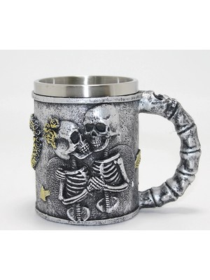 Flamex Sonsuz Aşk Iskelet Tasarımlı 3D Kabartmalı Çelik Kupa Bardak ALK4370