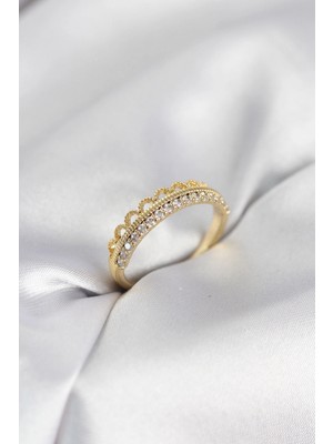 Marsilyan Motif Desenli Gold Renk Zirkon Taşlı Kadın Yüzük - TJ-BYK4151