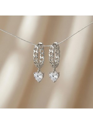 Echo Heart | 925 Ayar Gümüş Zincir Sallantılı Kalp Küpe