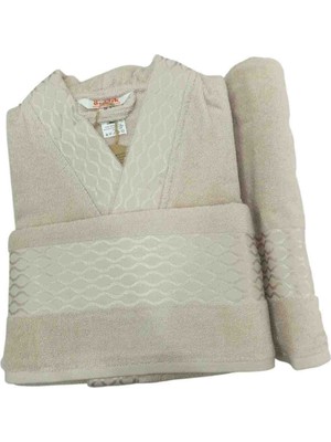 Özdilek 3' Lü Bornoz Seti L Beden ( Bornoz + Banyo Havlusu + Baş Havlusu ) Taş Renk