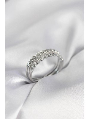 Marsilyan Gümüş Renk Başak Model Zirkon Taşlı Kadın Yüzük - TJ-BYK4023