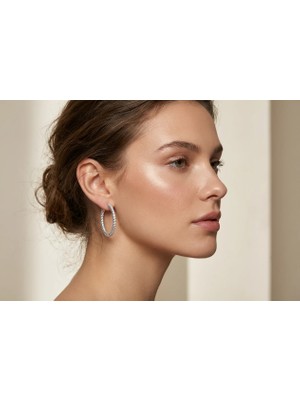 Orbıt | 925 Ayar Gümüş Tam Tur (Eternity) Zirkon Taşlı Halka Küpe