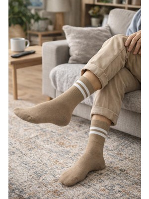 İpeksi Çizgili %100 Pamuk Dikişsiz Kolej Çorap