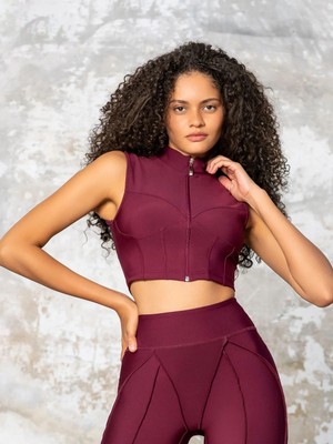 Lismina Mürdüm Rengi Dikiş Modelli Sculpt Line Spor Büstiyer ( Sporcu Sütyeni )